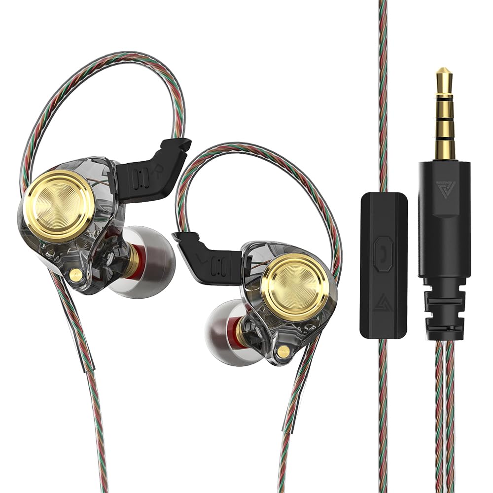 DUCK DANCE in Ear Wired Headphones, Earbuds with Microphone No Wireless Technology Over Ear Wired Earbuds Audiophile Hi-Fi Stereo Headset with Earhooks and Hard Carrying Case 3.5mm Jack CABLEDUCK