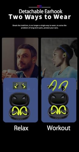 Bluetooth Earbuds Wireless TWS Headphones with Detachable Ear Hooks Sport Headphone Dual Ways Wear Untralight Over Ear and in Ear Headset DUCKDUAL (Light Black, Detachable Ear Hook)