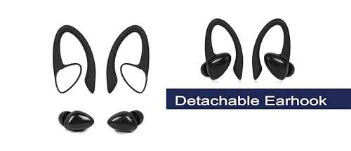 Bluetooth Earbuds Wireless TWS Headphones with Detachable Ear Hooks Sport Headphone Dual Ways Wear Untralight Over Ear and in Ear Headset DUCKDUAL (Light Black, Detachable Ear Hook)