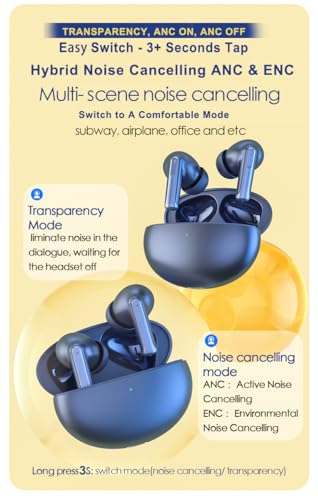 DUCK DANCE Wireless Earbuds with Qi Charging Case ANC + ENC Active Noise Cancelling Earbuds Bluetooth with Mic -38dB QuietDuckie Hall Switch with Gift Canvas Travel Pouch