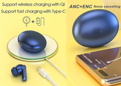 DUCK DANCE Wireless Earbuds with Qi Charging Case ANC + ENC Active Noise Cancelling Earbuds Bluetooth with Mic -38dB QuietDuckie Hall Switch with Gift Canvas Travel Pouch