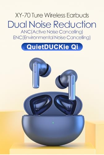 DUCK DANCE Wireless Earbuds with Qi Charging Case ANC + ENC Active Noise Cancelling Earbuds Bluetooth with Mic -38dB QuietDuckie Hall Switch with Gift Canvas Travel Pouch