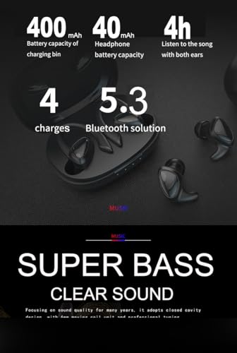 Bluetooth Earbuds Wireless TWS Headphones with Detachable Ear Hooks Sport Headphone Dual Ways Wear Untralight Over Ear and in Ear Headset DUCKDUAL (Light Black, Detachable Ear Hook)