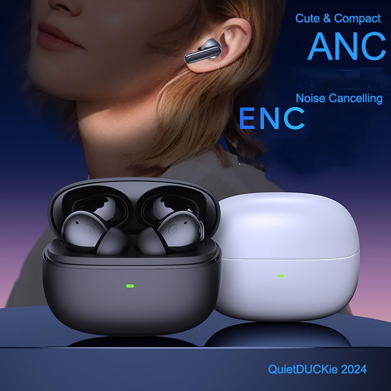 DUCK DANCE Wireless Earbuds with Qi Charging Case ANC + ENC Active Noise Cancelling Earbuds Bluetooth with Mic -38dB QuietDuckie Hall Switch with Gift Canvas Travel Pouch