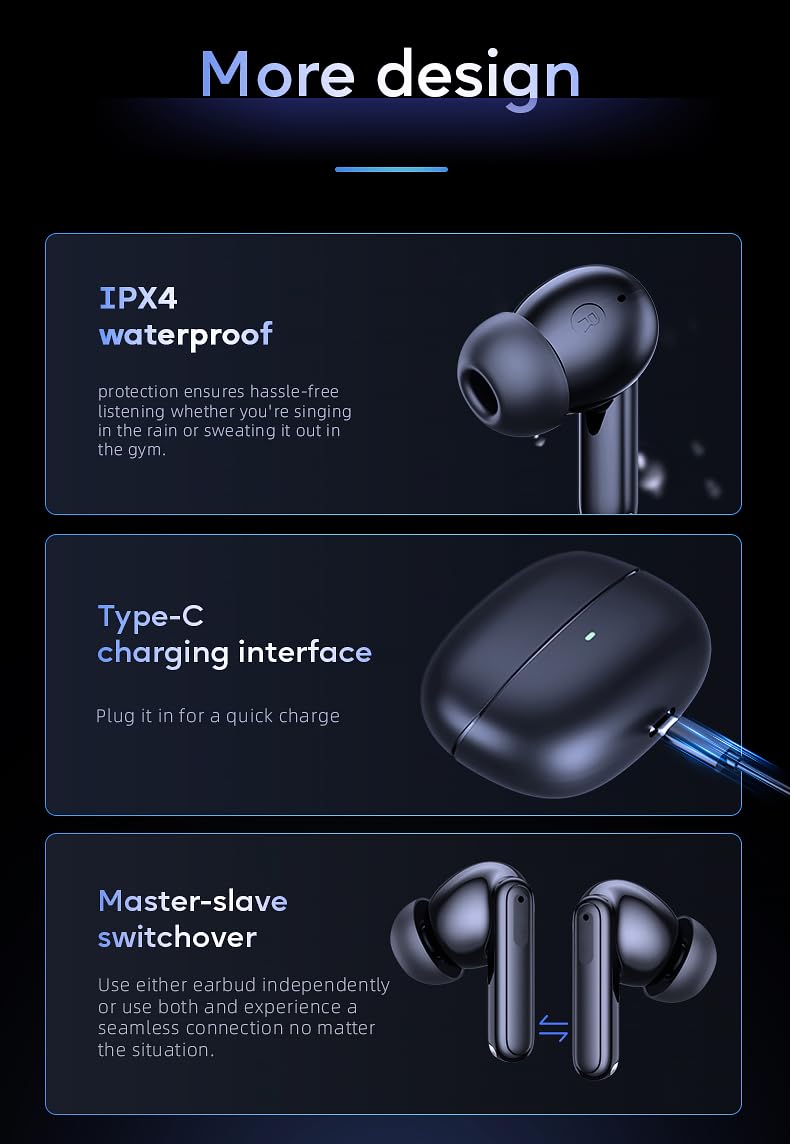 DUCK DANCE Wireless Earbuds with Qi Charging Case ANC + ENC Active Noise Cancelling Earbuds Bluetooth with Mic -38dB QuietDuckie Hall Switch with Gift Canvas Travel Pouch