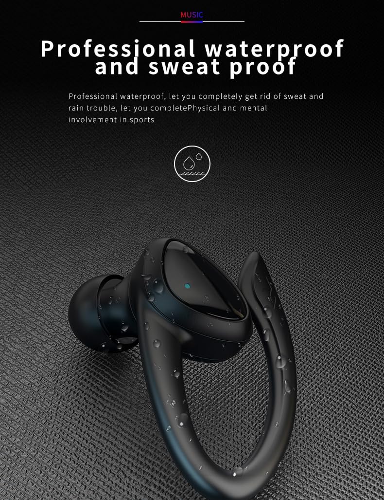 Bluetooth Earbuds Wireless TWS Headphones with Detachable Ear Hooks Sport Headphone Dual Ways Wear Untralight Over Ear and in Ear Headset DUCKDUAL (Light Black, Detachable Ear Hook)