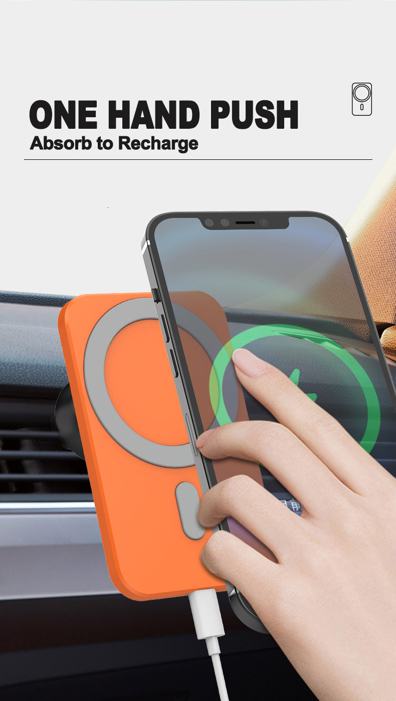 DUCK DANCE Wireless Magnetic Car Charger Stable Adsorption MagSafe Come With Complimentary Dual Port Both Car Charger Adapter Mini Metallic PD & QC 3.0 Quick Charge Compatible with iPhone 14 13 12 11 Pro And Qi Enabled Phone Wireless & Wired Charge